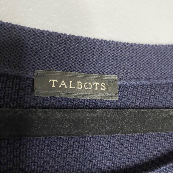 Talbots Navy Blue Pink Striped Waffle Knit Sweater - Picture 5 of 7